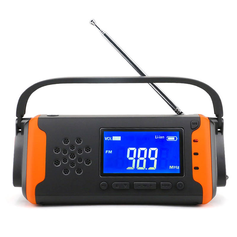 LCD Digital Emergency Weather Radio, Solar Hand Crank AM \/ FM NOAA-radio med LED-ficklampa, AUX-in musikspelare, 4000 mAh Power Bank för mobiltelefonladdare och SOS Alarm